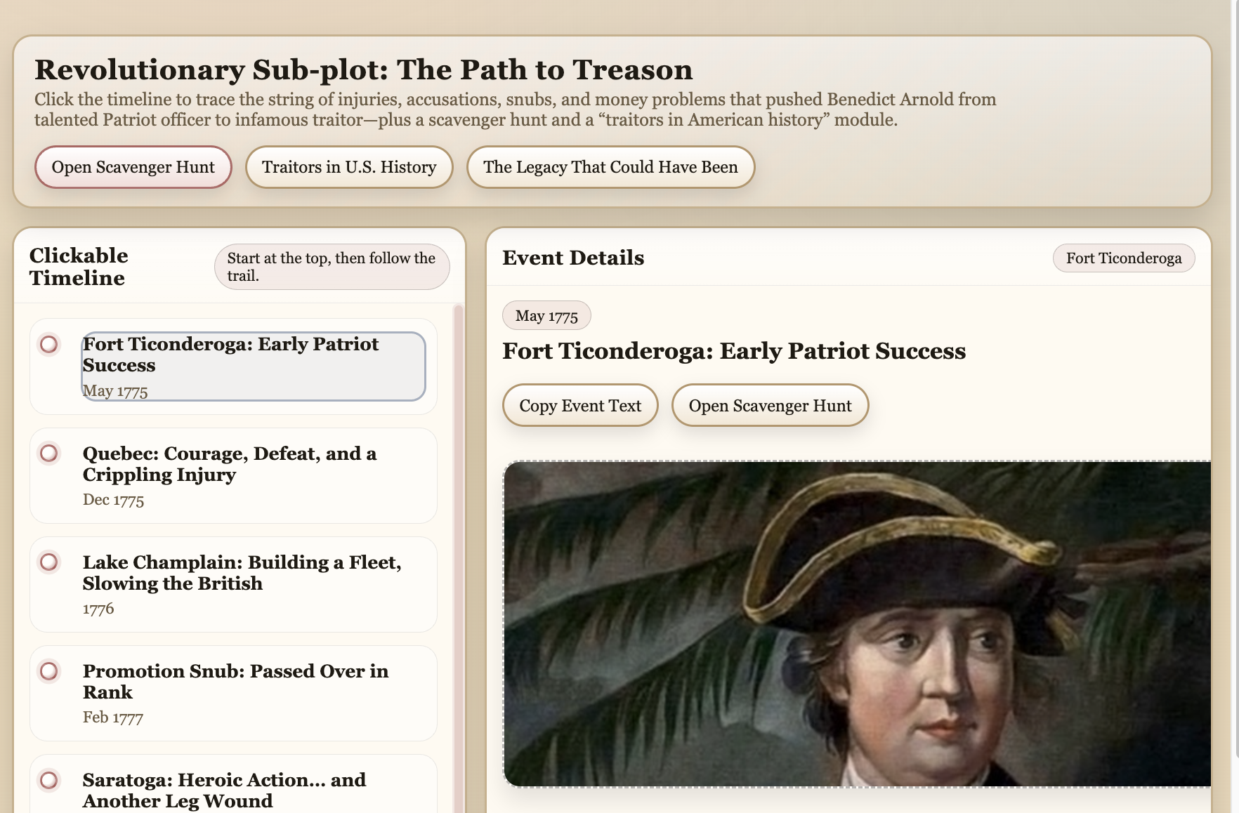 Benedict Arnold's Path to Treason Interactive  Infographic and Scavenger Hunt